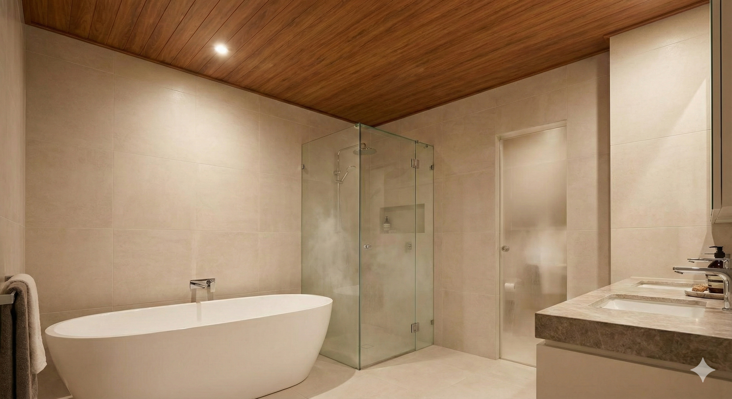 Baño moderno tipo spa con cielorraso PVC